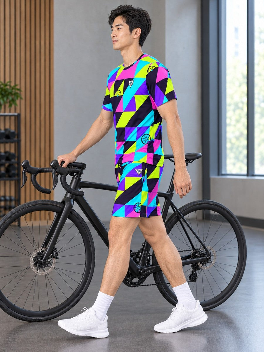 Cycling Violet Volt Prism Block Men's Athletic Shorts with Pockets - side view
