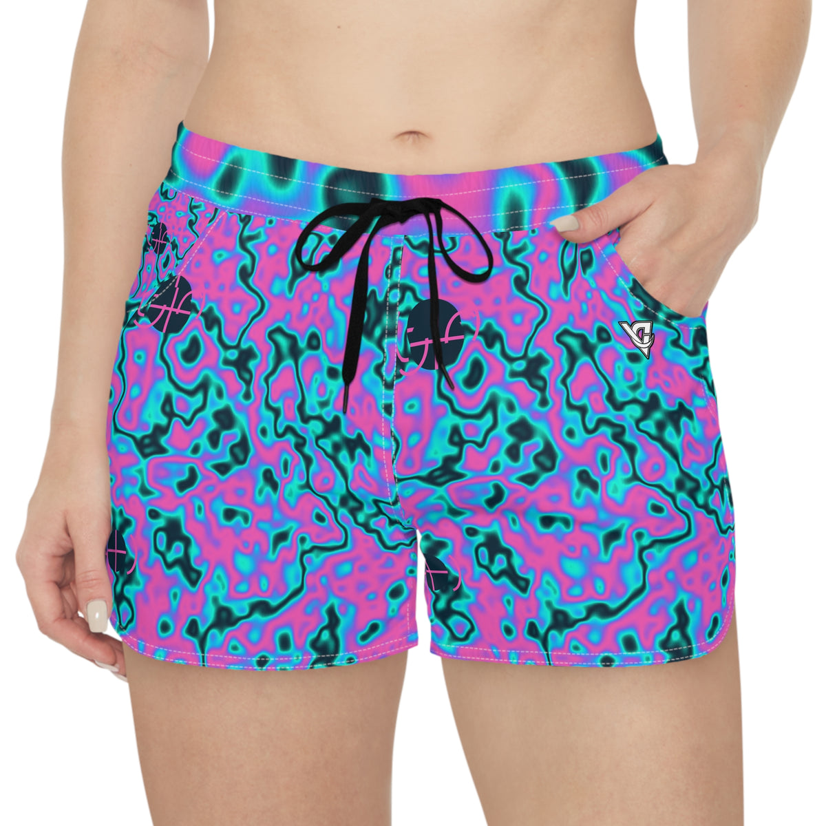 Basketball Neon Lagoon Marble Flow Women's Athletic Shorts with Pockets
