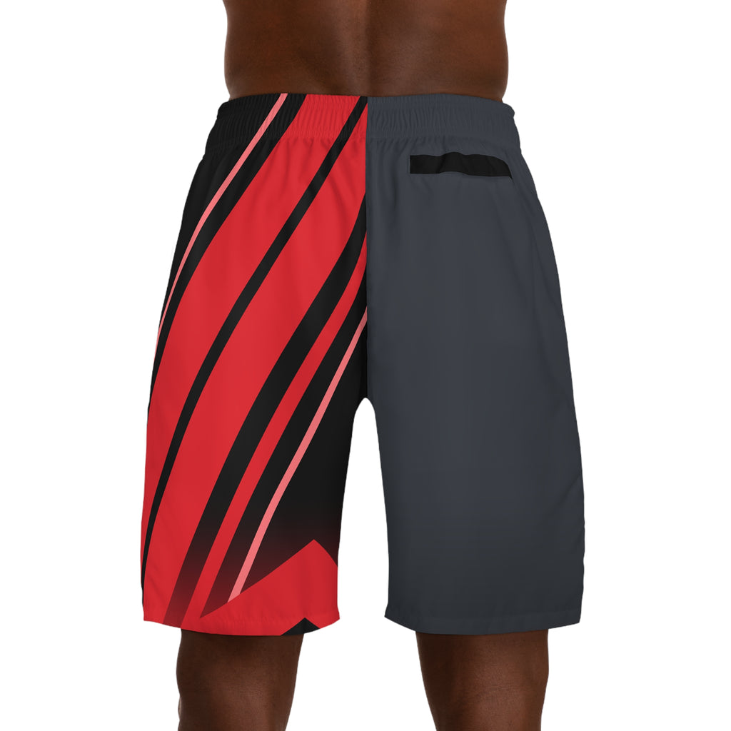 Men's Gunmetal & Red Running Jogger Shorts with Pockets — Athletic Performance