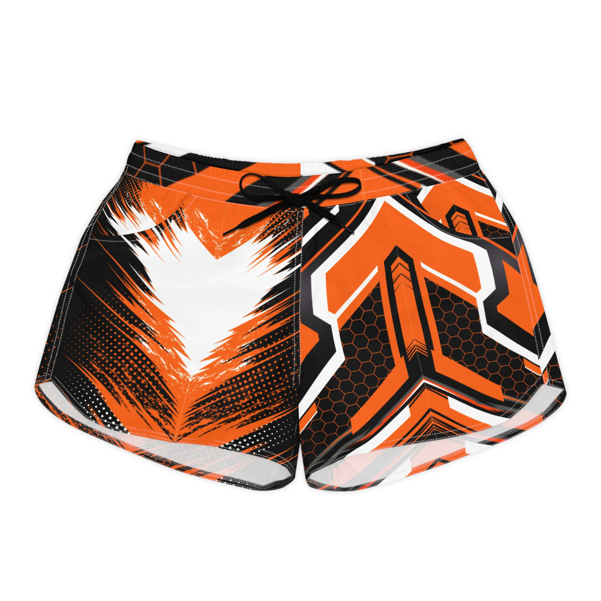 Women's Multipurpose Athletic Shorts with Pockets | Bold Orange Geometric