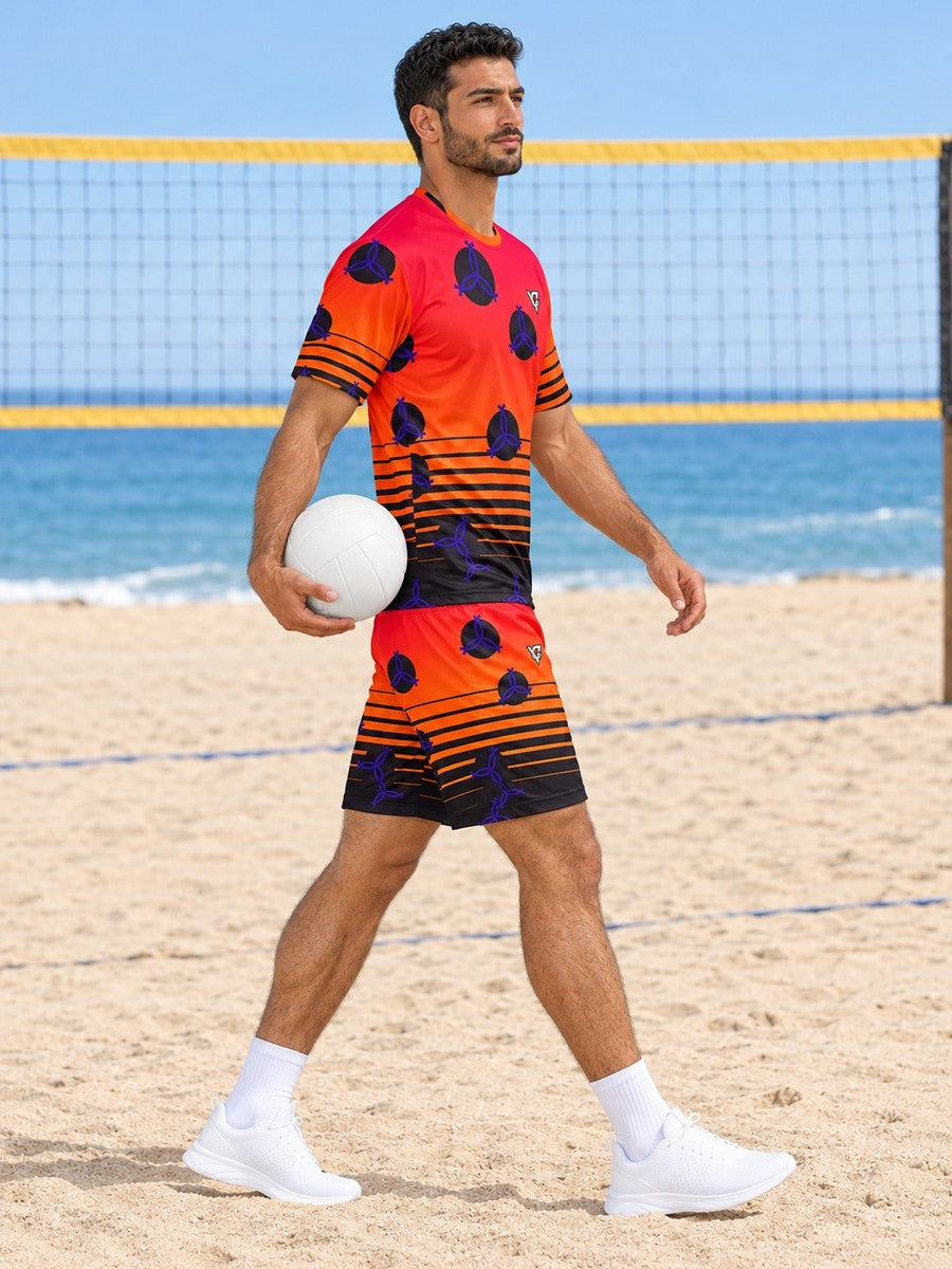 Volleyball Hot Lava Horizon Fade Men's Athletic Shorts with Pockets - side view