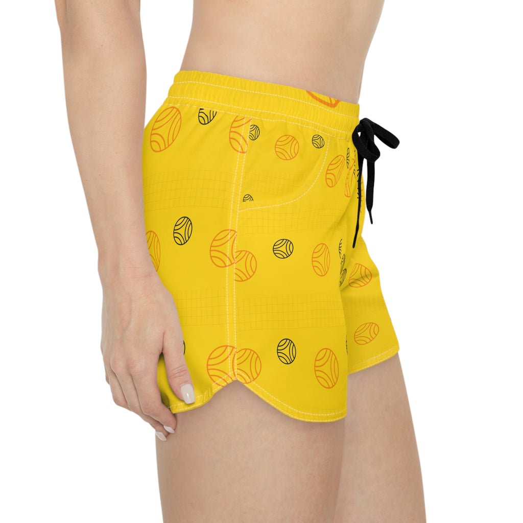 Volleyball Neon Citrus Spike Panel Women's Athletic Shorts with Pockets