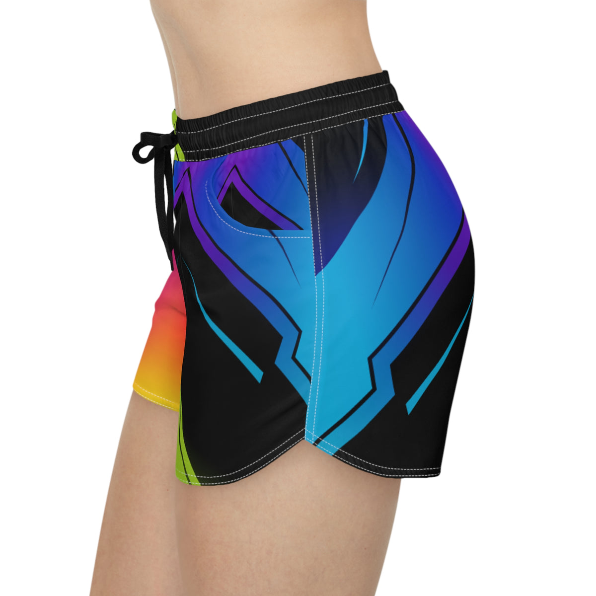 Women's Multipurpose Athletic Shorts with Pockets | Neon Rainbow Geometric