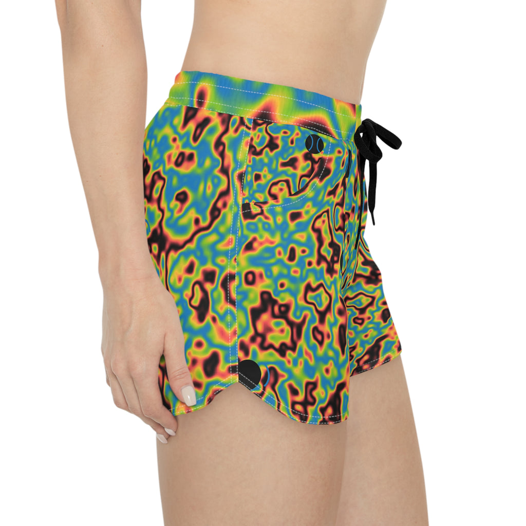 Tennis Rainbow Rally Marble Flow Women's Athletic Shorts with Pockets