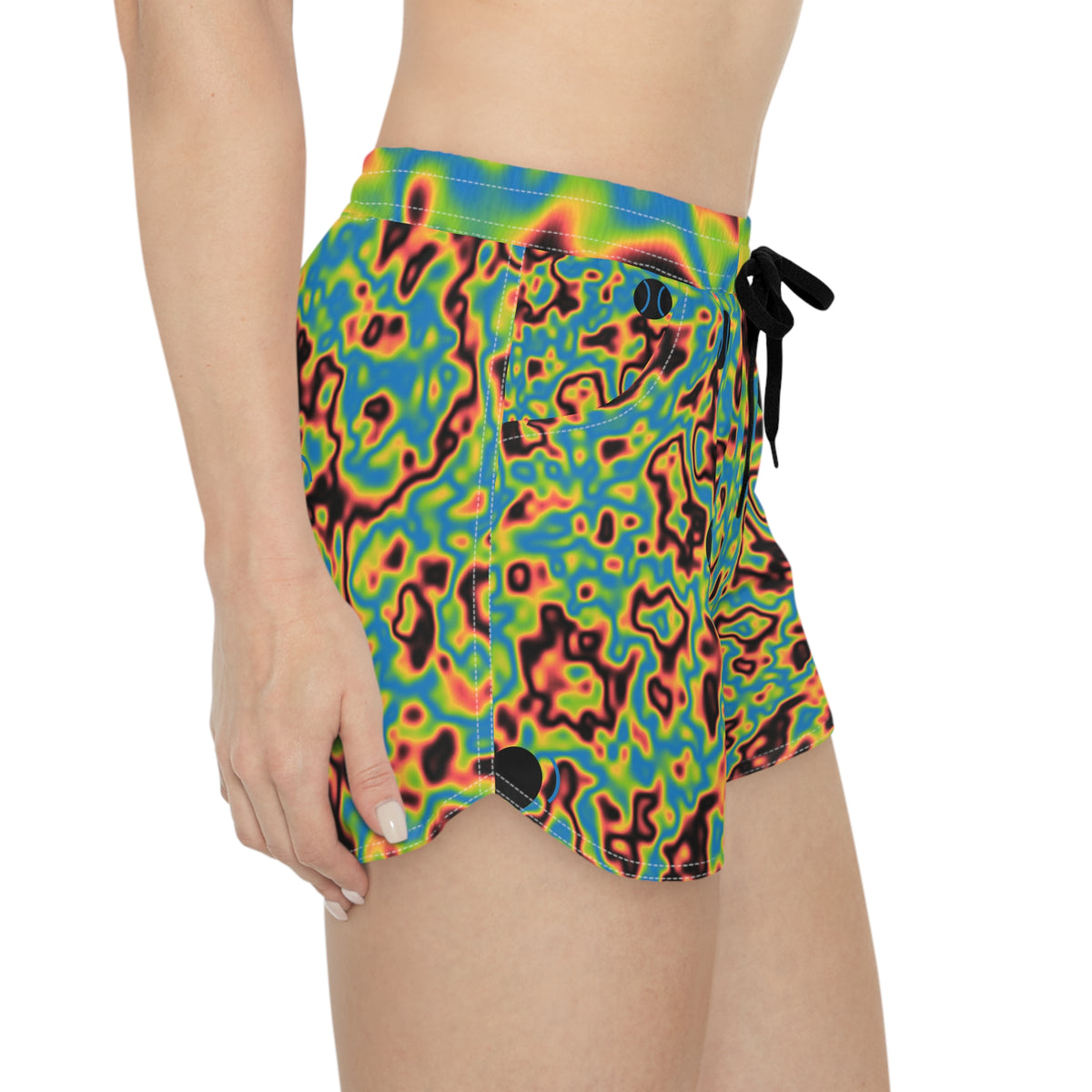Tennis Rainbow Rally Marble Flow Women's Athletic Shorts with Pockets
