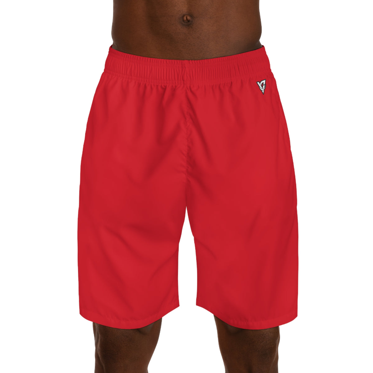 Vantacore Solid Red Men's Athletic Shorts with Pockets