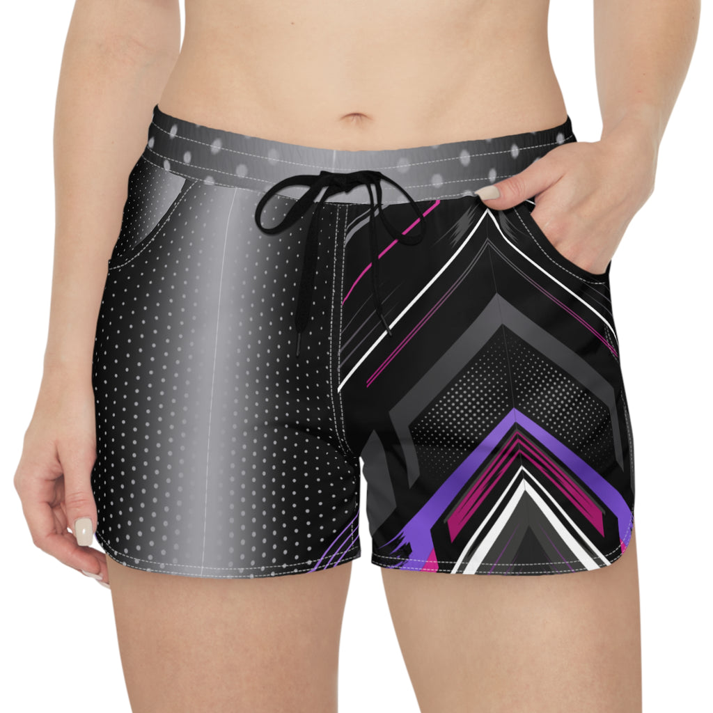 Women's Multipurpose Athletic Shorts with Pockets – Shadow Prism Black, Purple & Pink by Vantacore Athletics, view 4