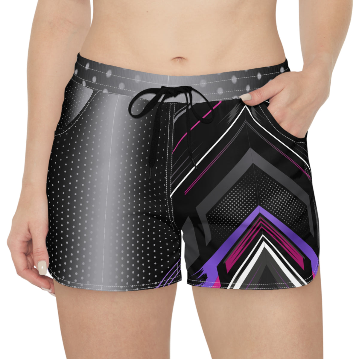 Women's Multipurpose Athletic Shorts with Pockets – Shadow Prism Black, Purple & Pink