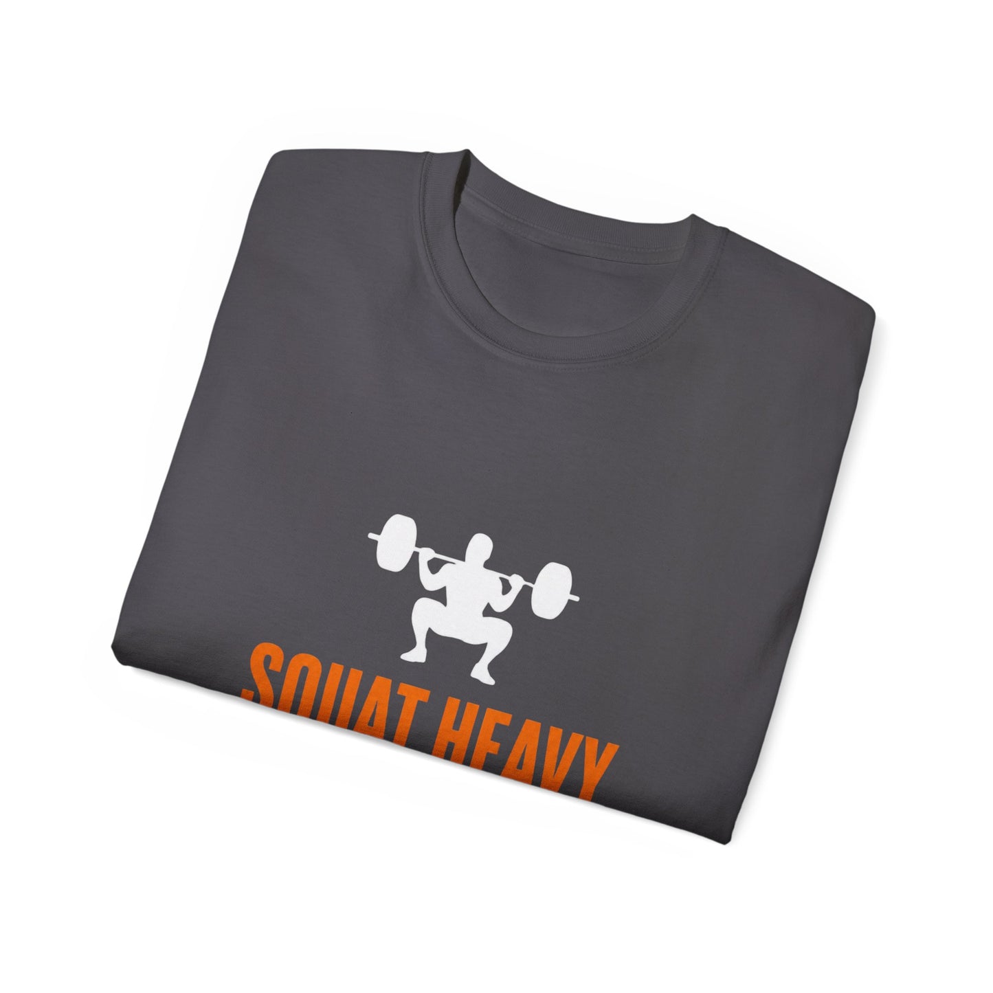 Squat Heavy Tee — Bold Orange Gym Shirt for Weightlifters & CrossFit