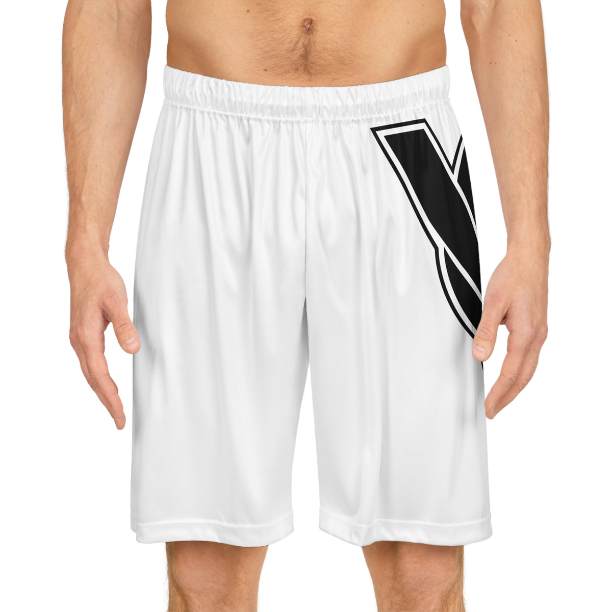 White Basketball Shorts with Bold Black Side Logo by Vantacore Athletics, view 4