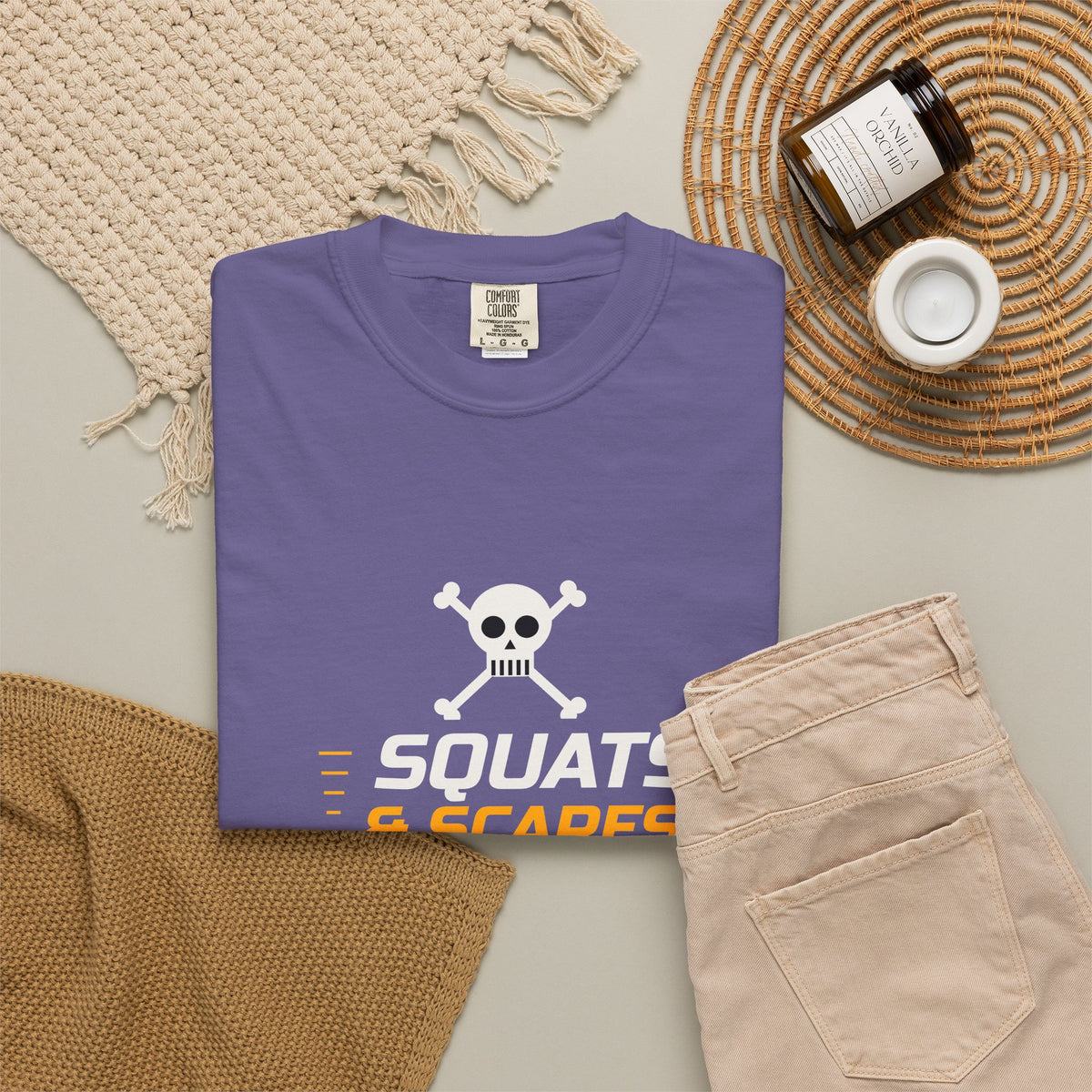 Squats & Scares | Women's Halloween Garment-Dyed Graphic Tee