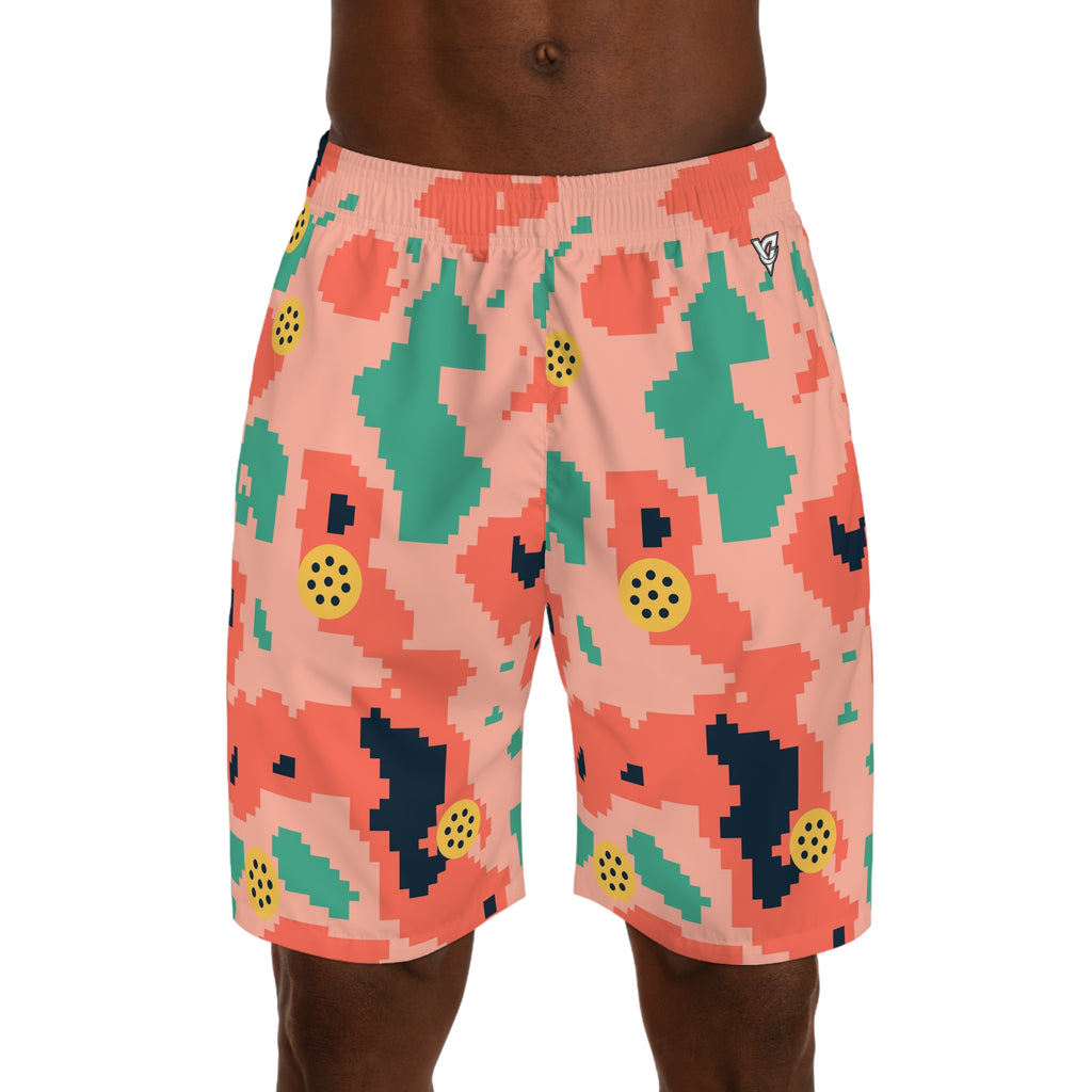 Pickleball Coral Reef Pixel Camo Men's Athletic Shorts with Pockets