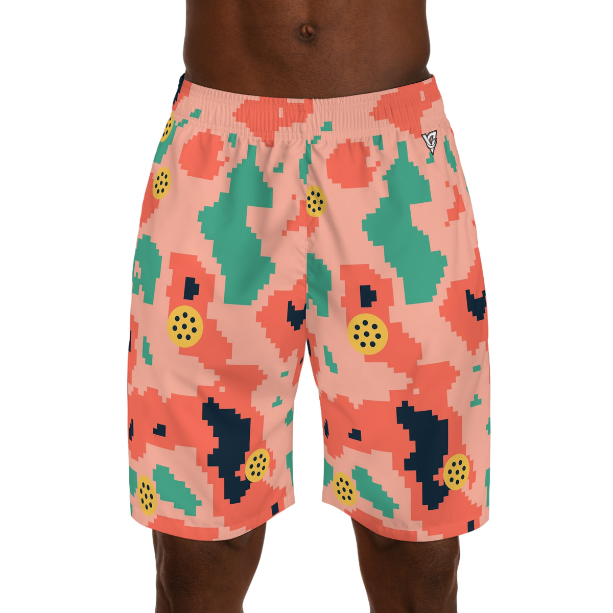 Pickleball Coral Reef Pixel Camo Men's Athletic Shorts with Pockets