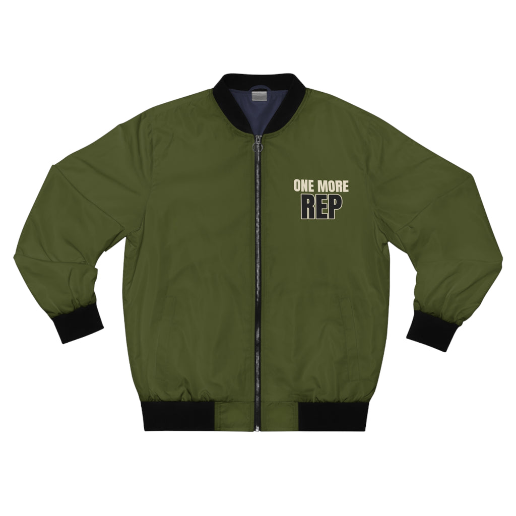 Men's One More Rep Bomber Jacket – Olive Motivational Gym Jacket