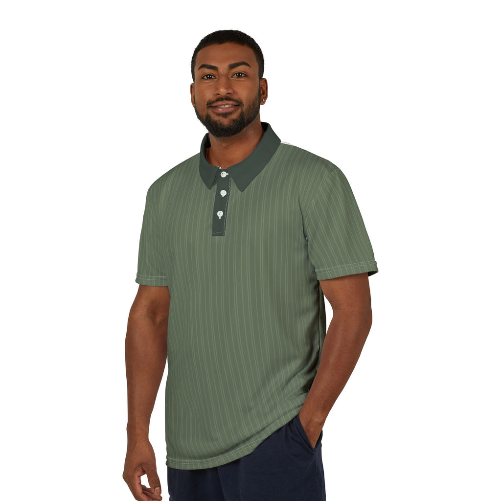 Olive Pinstripe Polo Shirt — Classic Casual Men’s Collared Tee