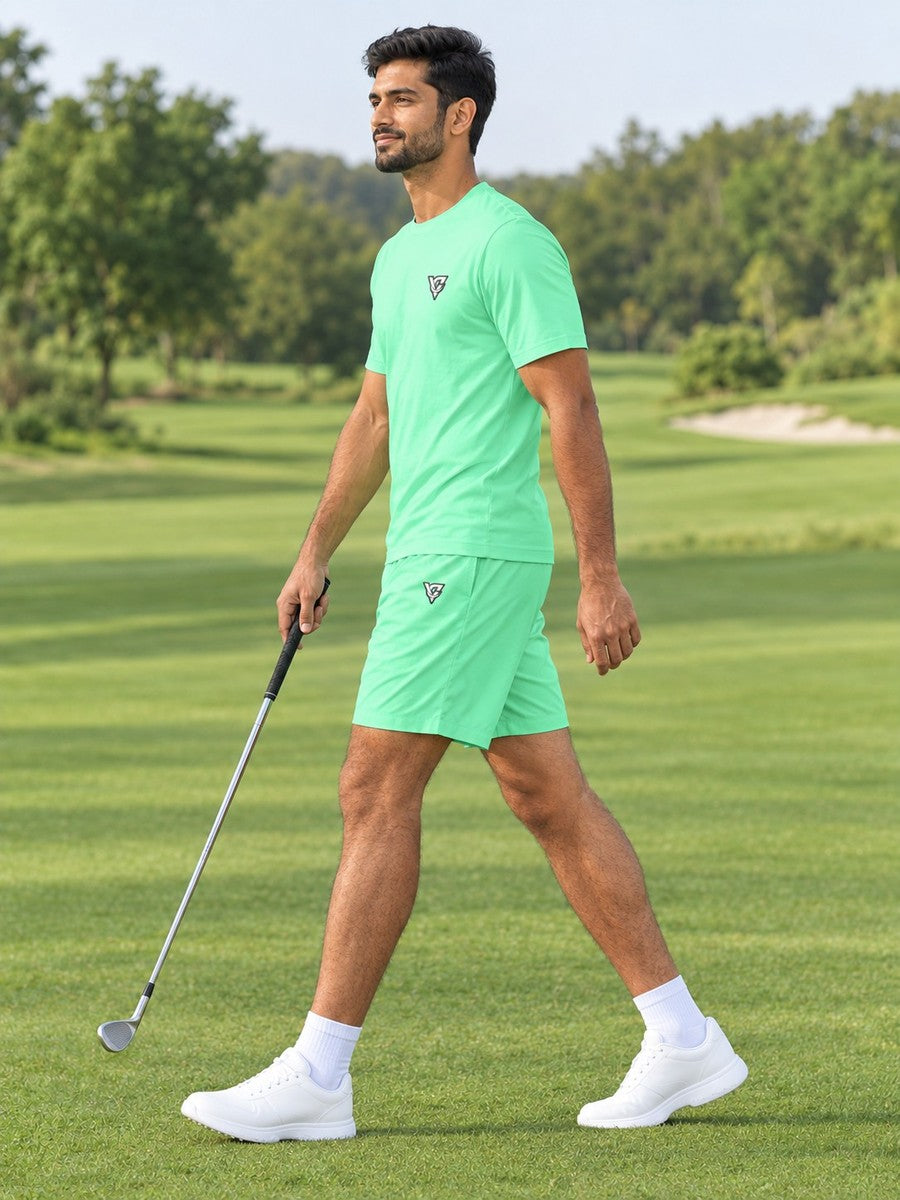 Vantacore Solid Mint Men's Athletic Shorts with Pockets - side view