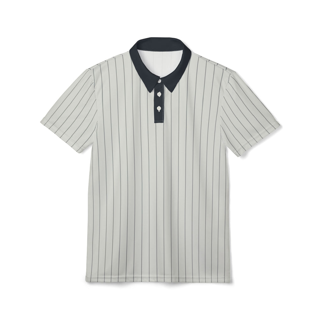 Classic Striped Polo Shirt – Navy Collar, Vertical Pinstripe Casual Golf Tee