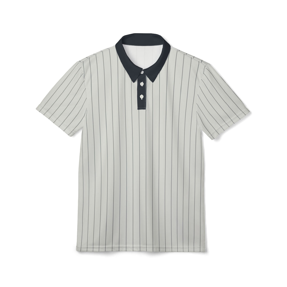Classic Striped Polo Shirt – Navy Collar, Vertical Pinstripe Casual Golf Tee