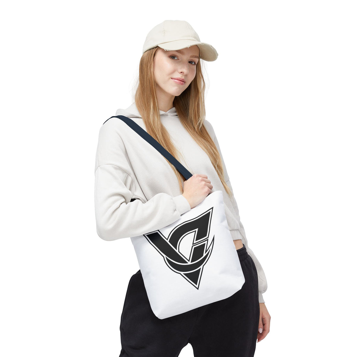 Monogram V Triangle Tote Bag – Bold Black Logo All-Over Print