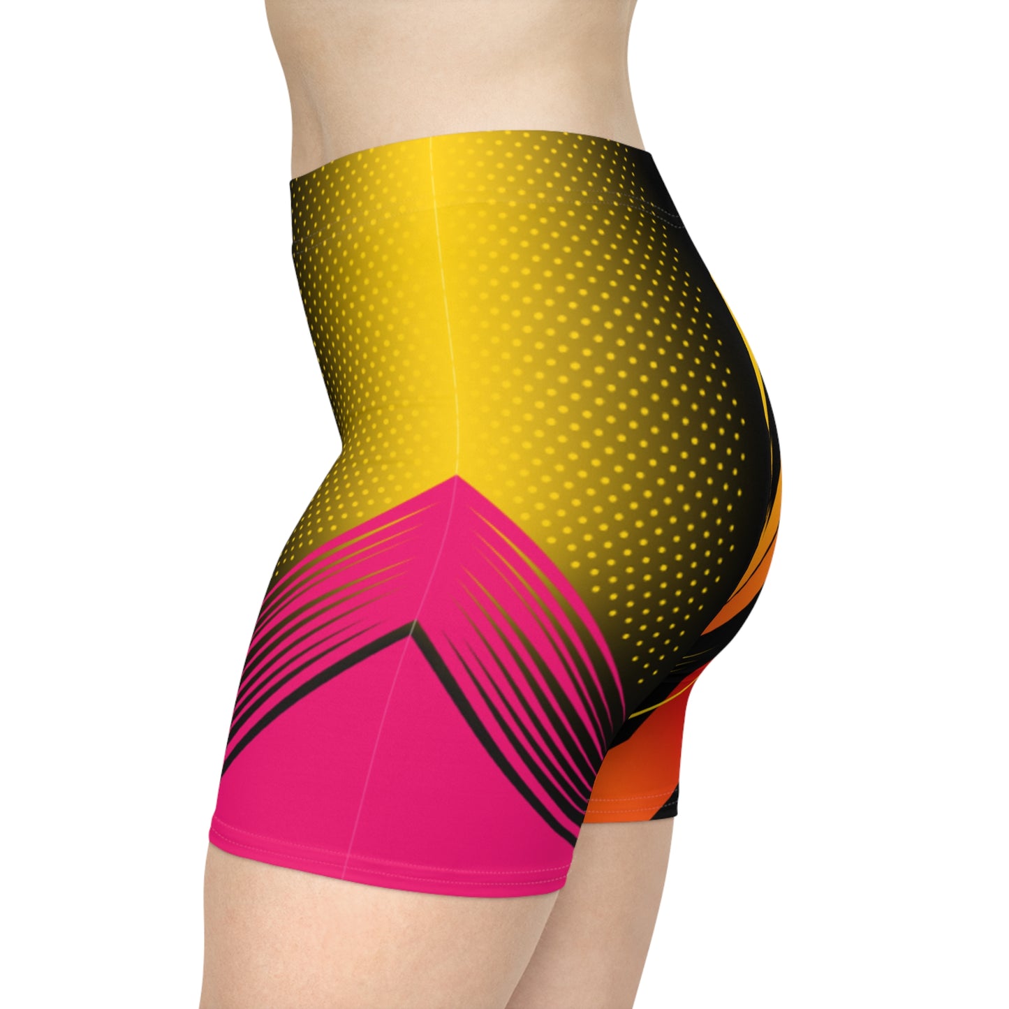 Women Wildfire Streak Biker Shorts | Yellow, Red & Black Gradient Activewear