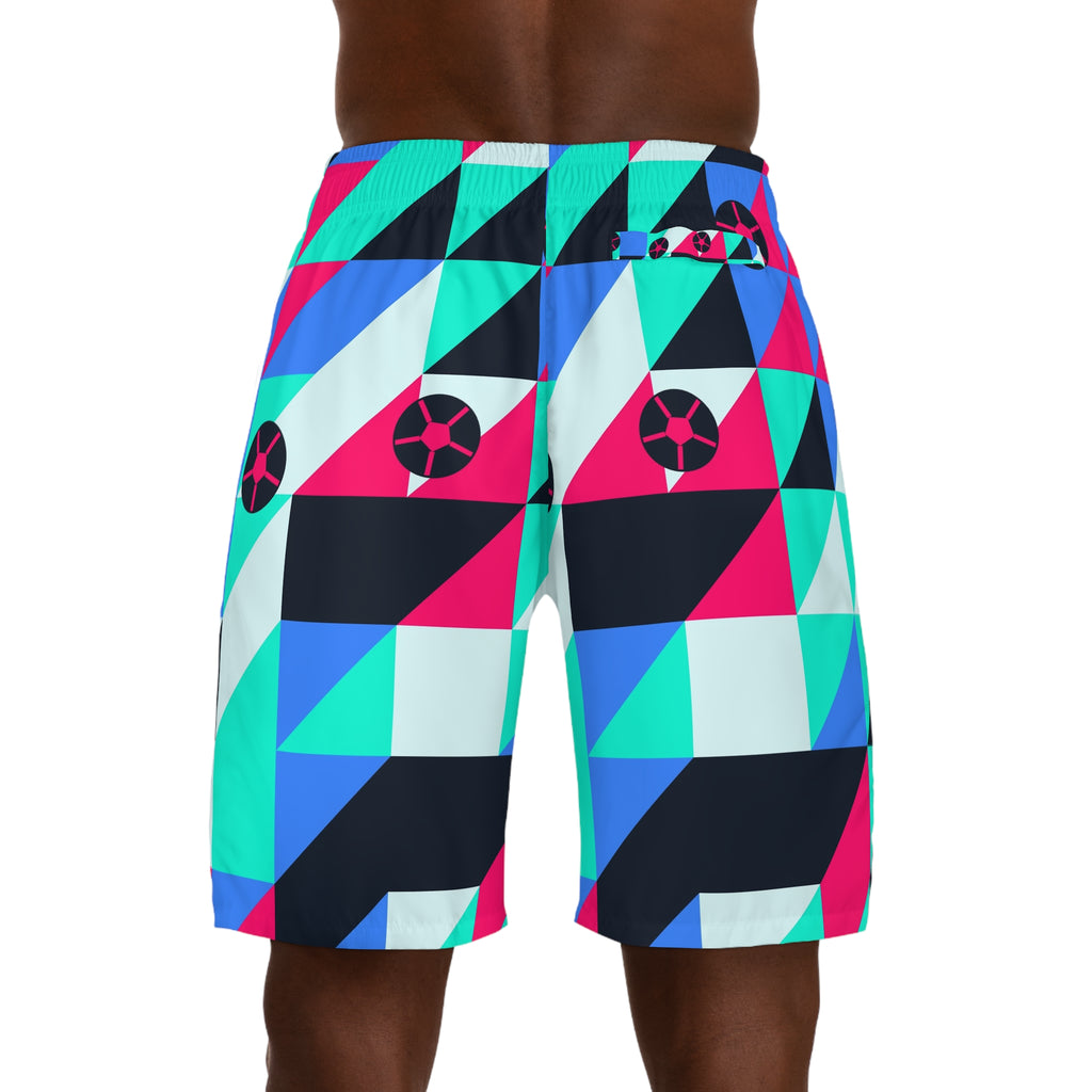 Soccer Arctic Neon Prism Block Men's Athletic Shorts with Pockets