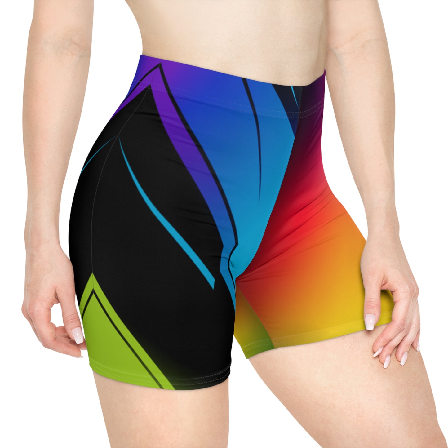 Women Spectrum Fade Biker Shorts - Multicolor Gradient Geometric Activewear