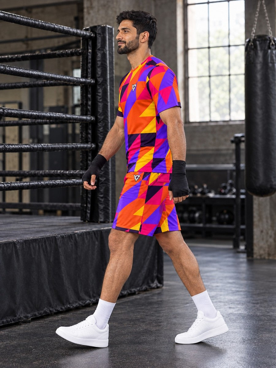Combat Sports Berry Blast Prism Block Men's Athletic Shorts with Pockets - side view