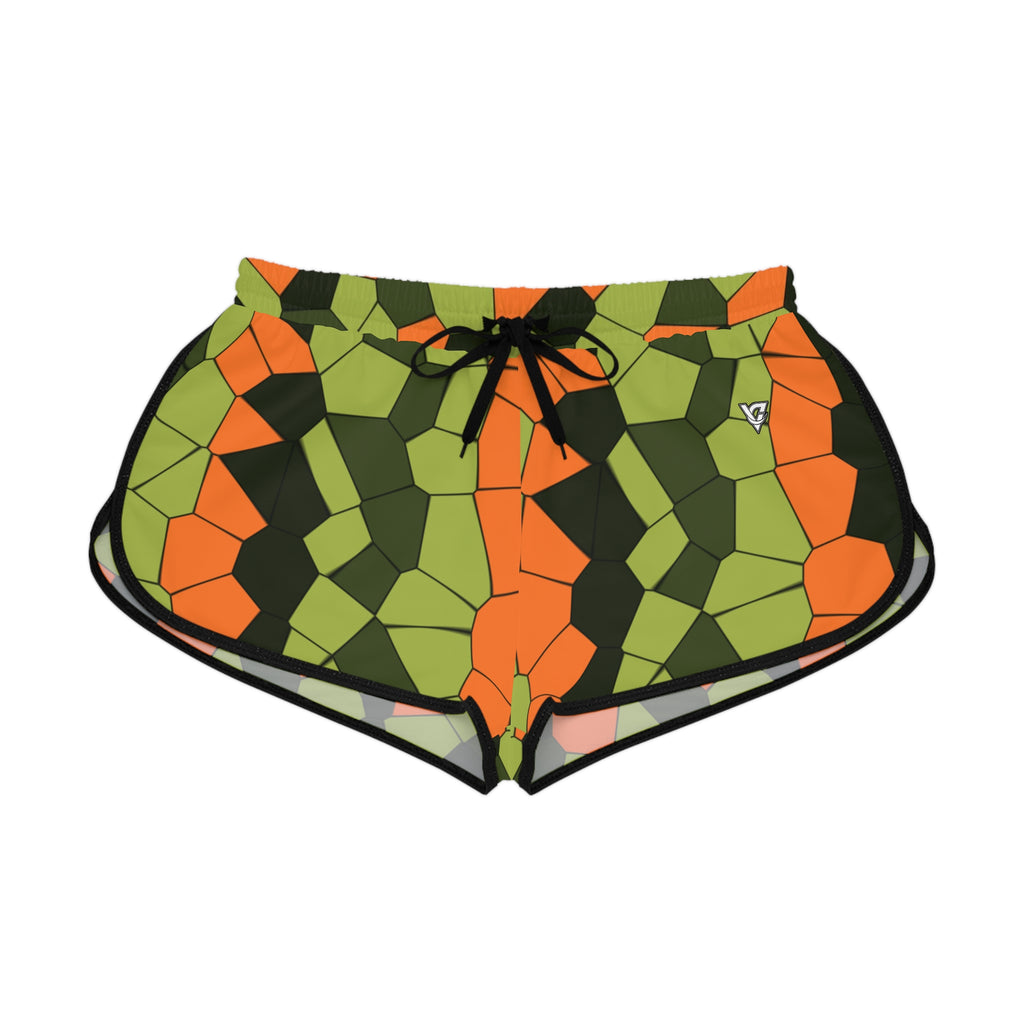 Women's Moss Flame Mosaic Relaxed Shorts — All-Over Print Running & Workout Shorts