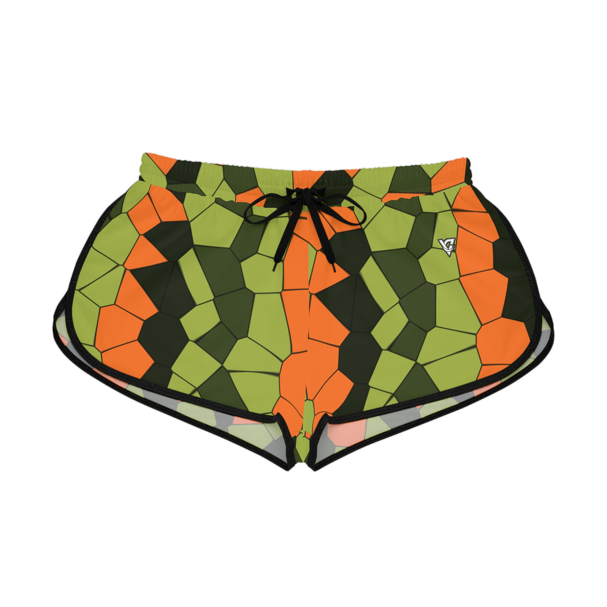 Women's Moss Flame Mosaic Relaxed Shorts — All-Over Print Running & Workout Shorts