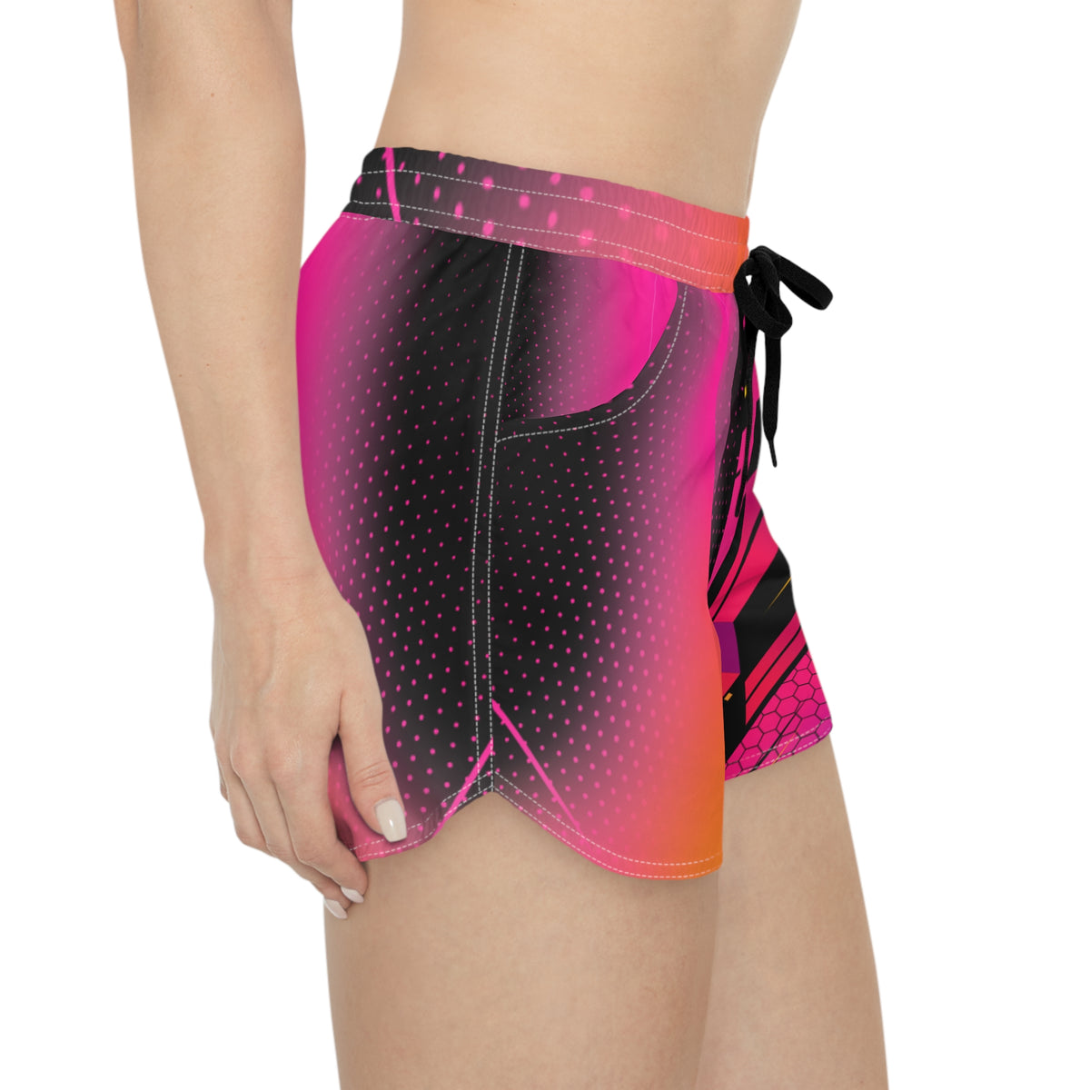 Women's Multipurpose Athletic Shorts with Pockets | Neon Pink Geometric