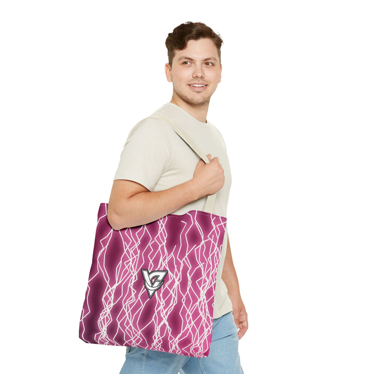 Hot Pink Lightning Tote Bag — All-Over Print Gym & Everyday Tote