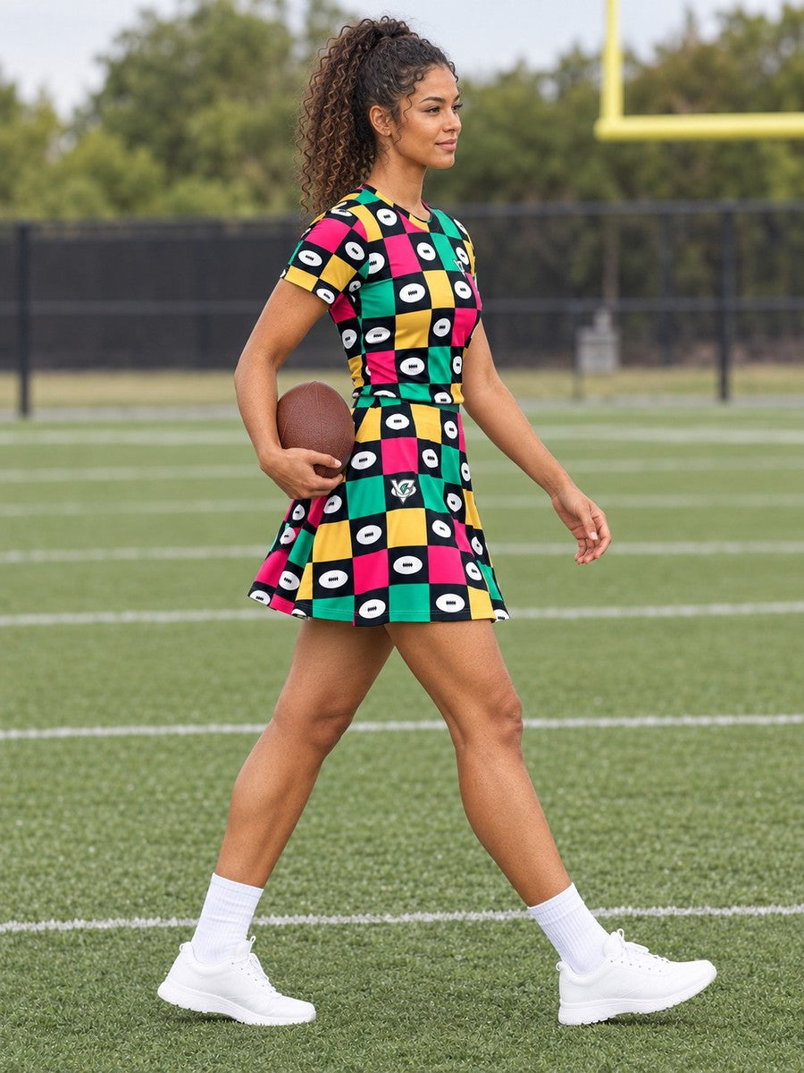 Football Watermelon Checker Drive Women's Athletic Skater Skirt - side view