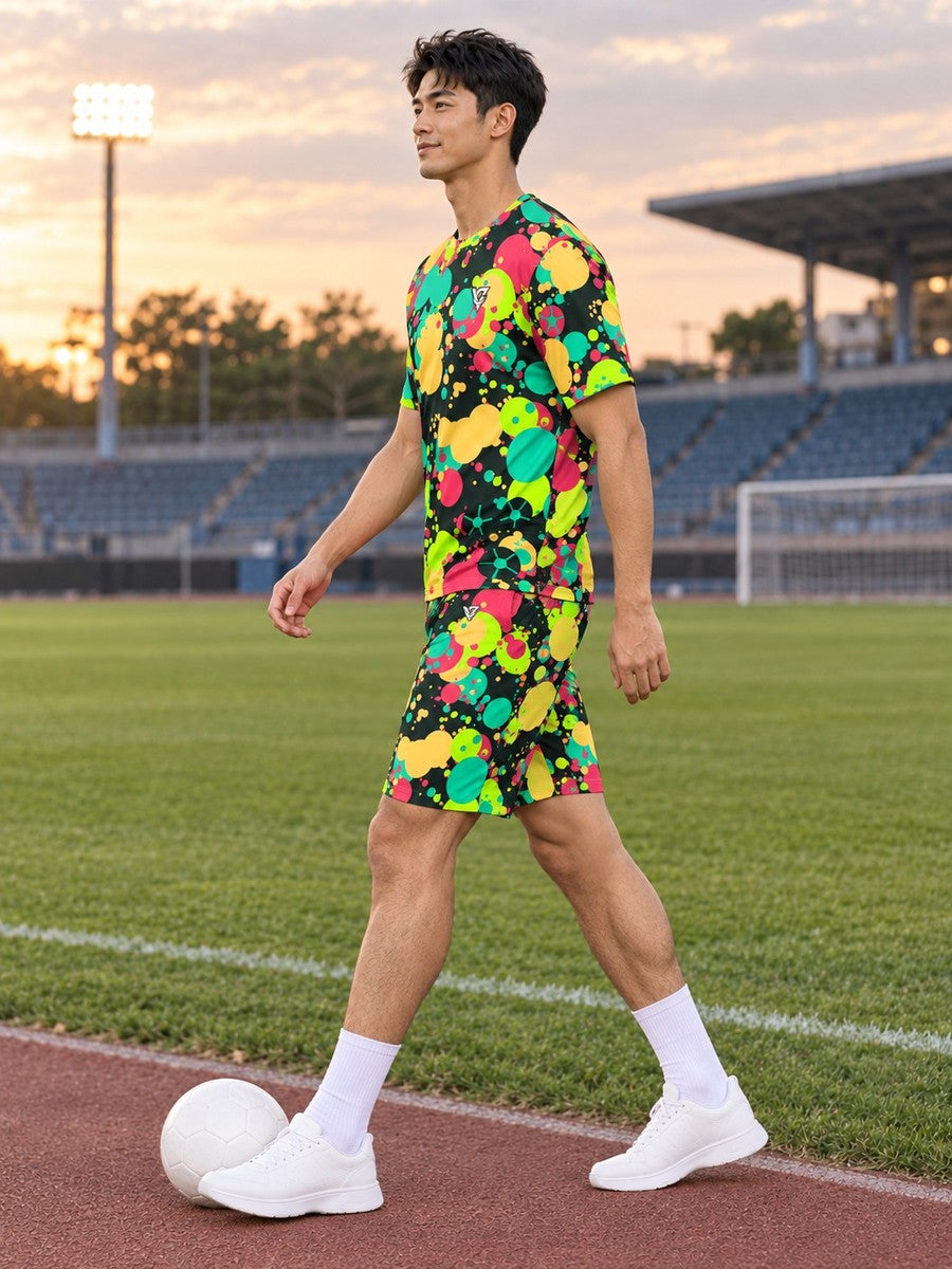Soccer Emerald Zest Splash Zone Men's Athletic Shorts with Pockets - side view