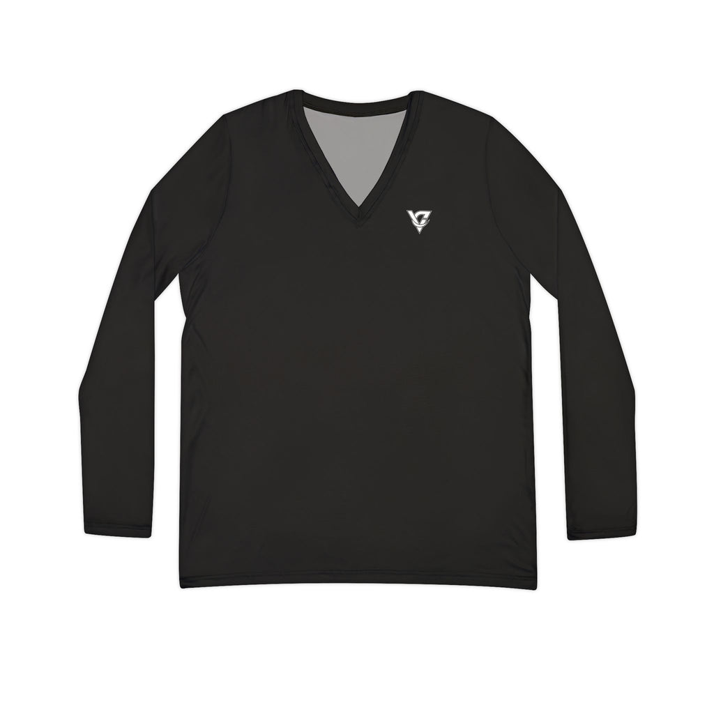 Jet Black Essential Women's Long Sleeve V-Neck Athletic Top