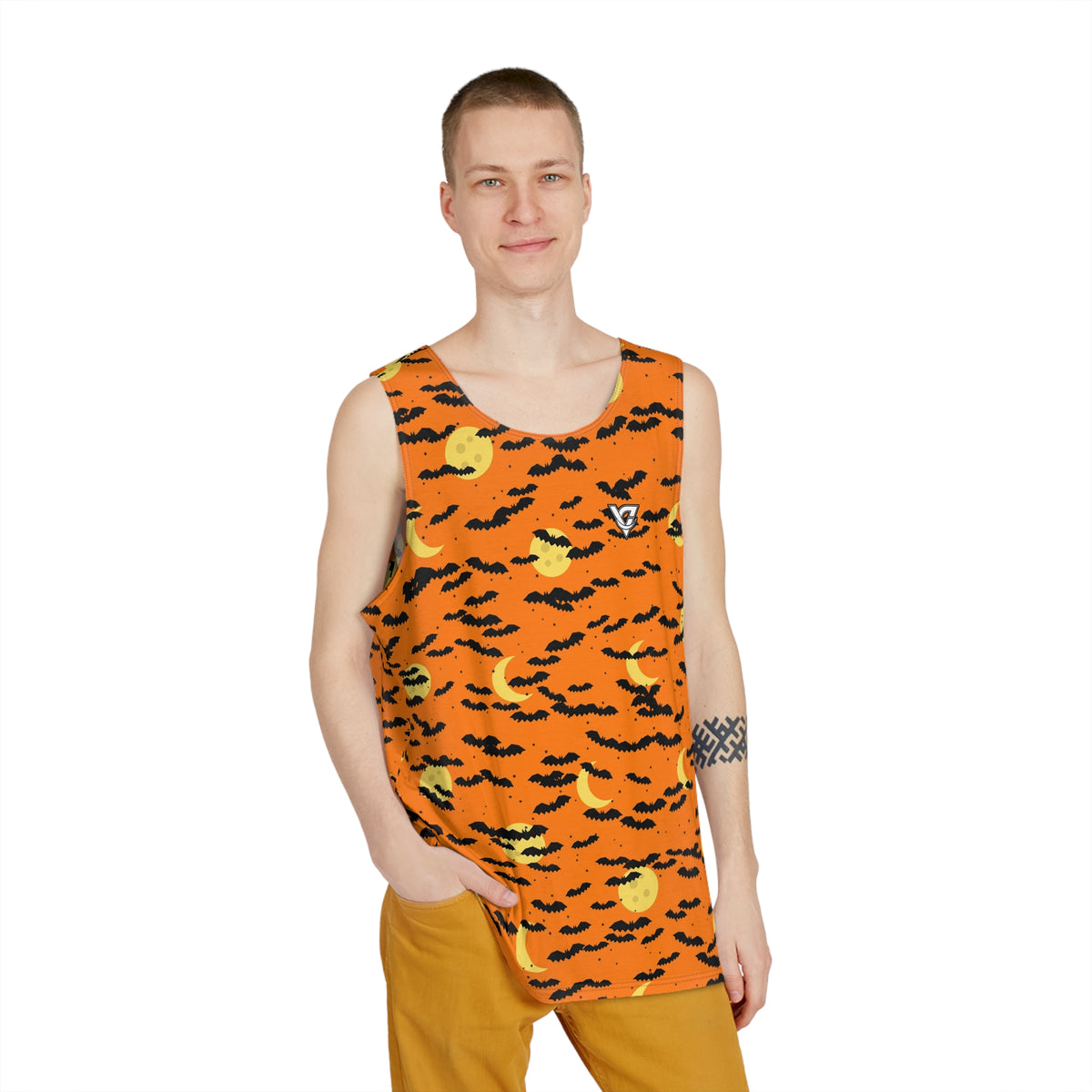 Halloween Pumpkin Orange Bat Swarm Men's Athletic Tank