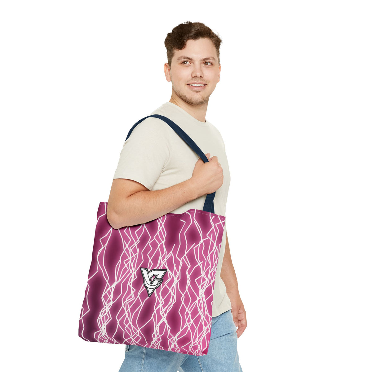 Hot Pink Lightning Tote Bag — All-Over Print Gym & Everyday Tote