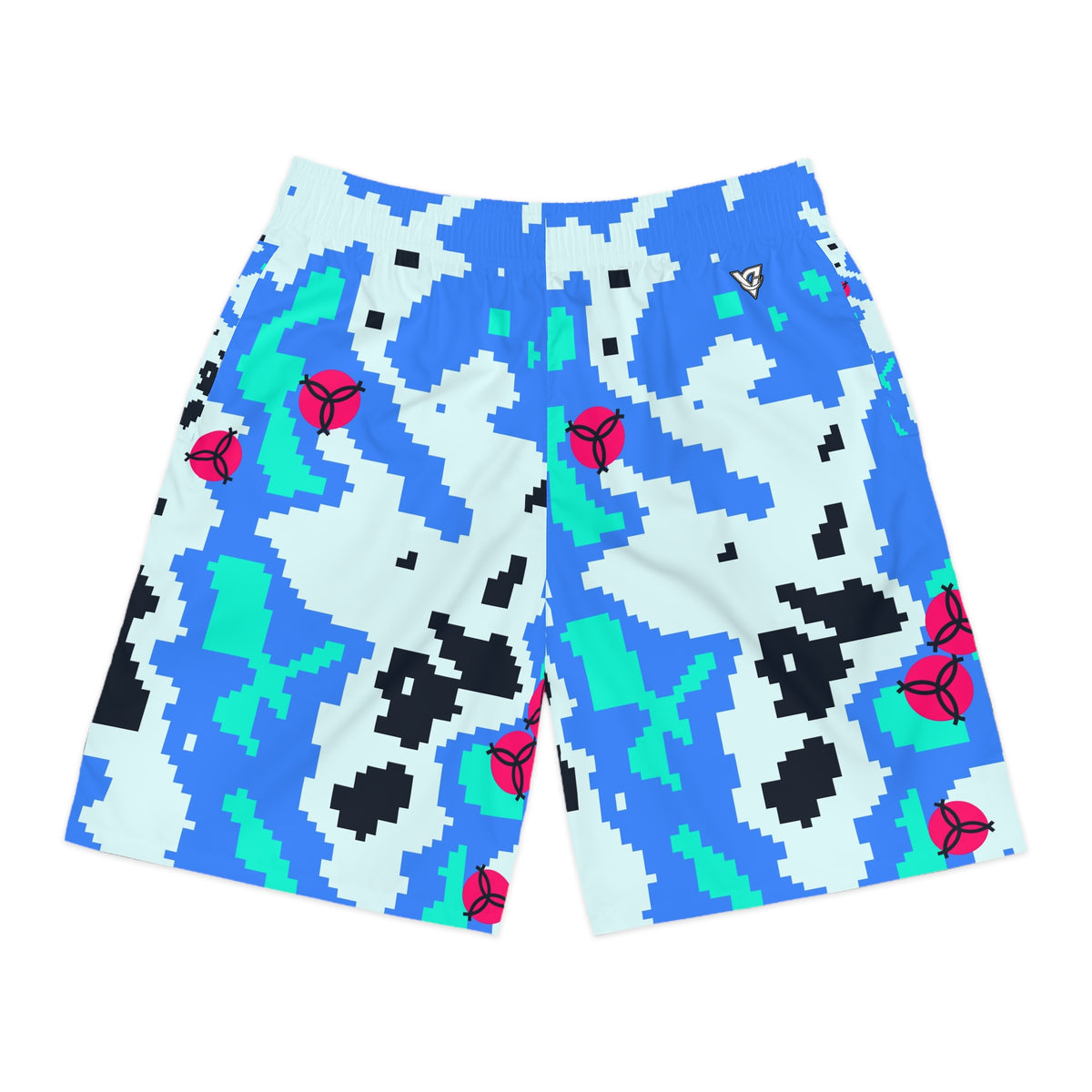 Volleyball Arctic Neon Pixel Camo Men's Athletic Shorts with Pockets