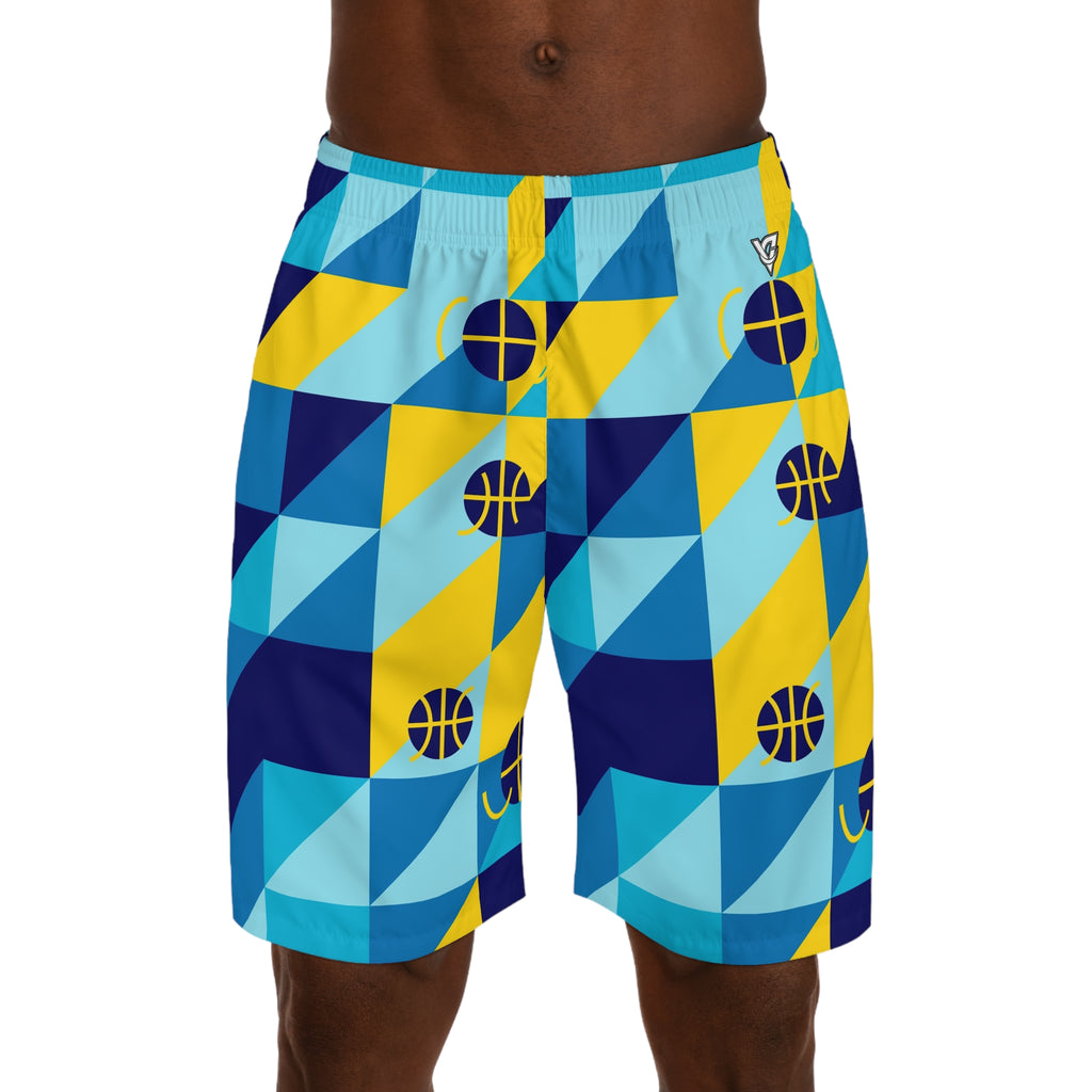Basketball Cobalt Spark Prism Block Men's Athletic Shorts with Pockets