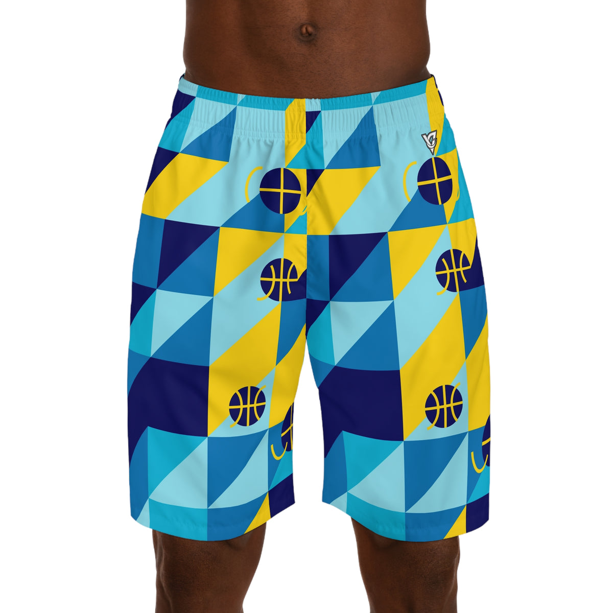 Basketball Cobalt Spark Prism Block Men's Athletic Shorts with Pockets