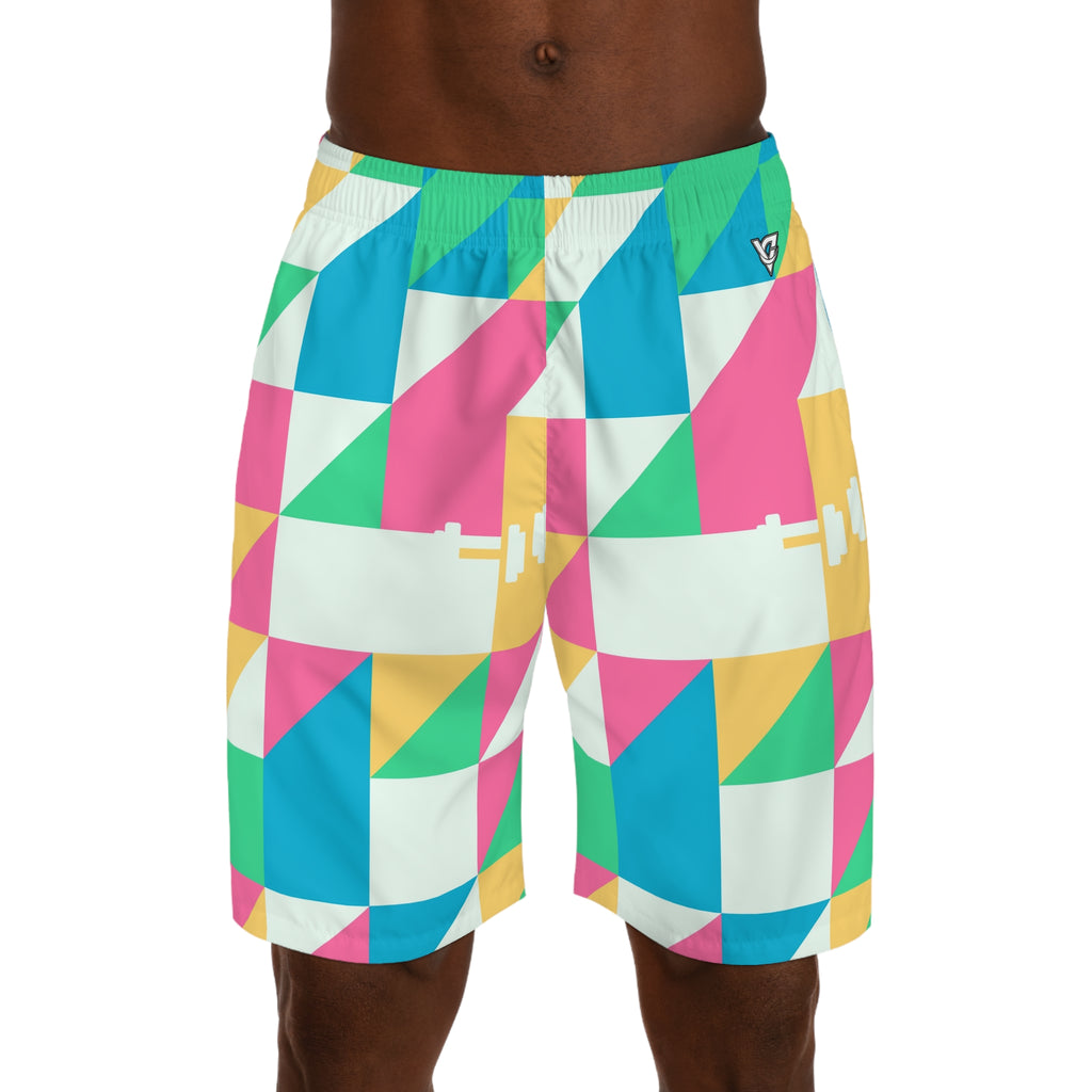 Training & Gym Mint Sorbet Prism Block Men's Athletic Shorts with Pockets