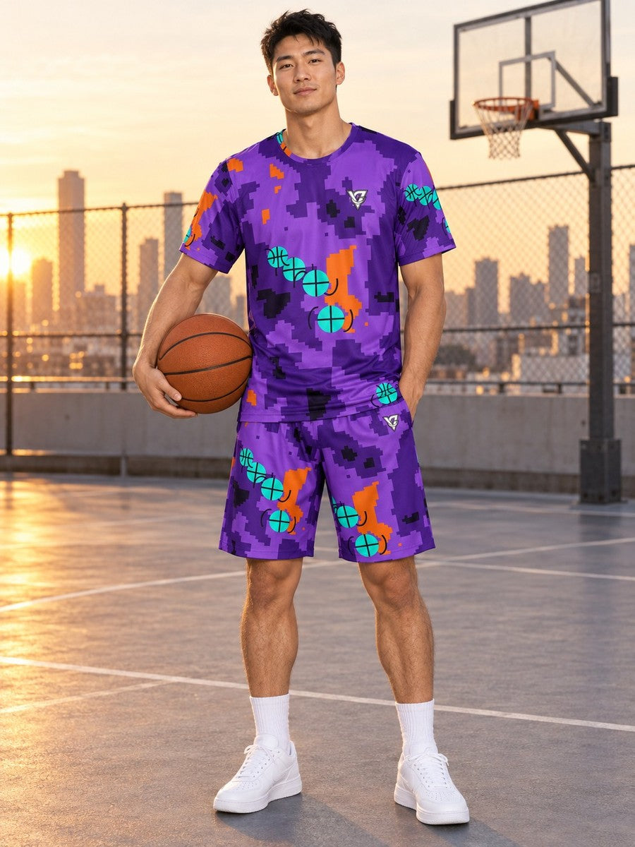 Basketball Galaxy Glow Pixel Camo Men's Sports Jersey - front view