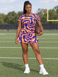 Football Royal Flame Tie-Dye Spin Women's Athletic Skater Skirt - front view