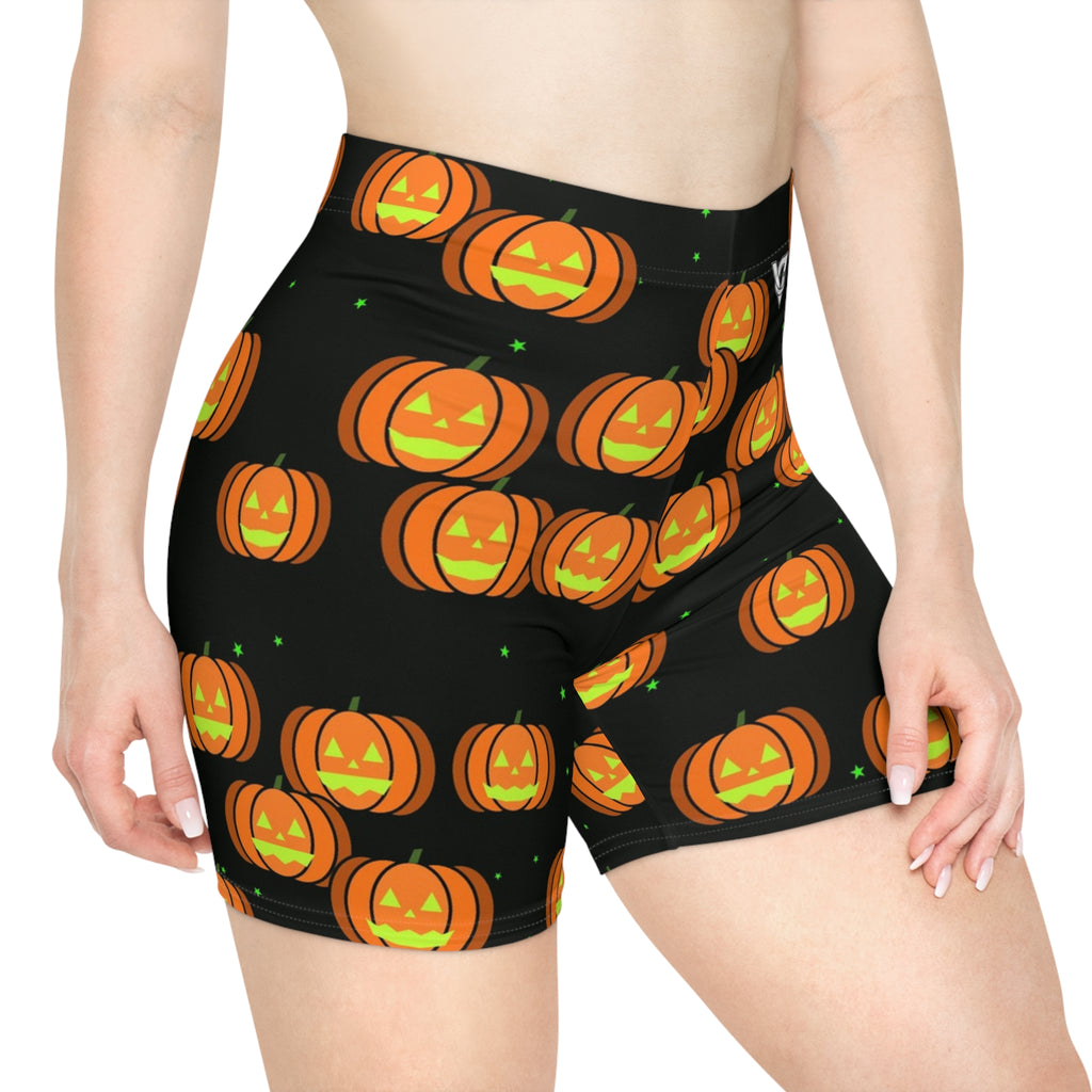 Halloween Toxic Slime Jack-O'-Lantern Women's Biker Shorts — High-Waist Workout Shorts