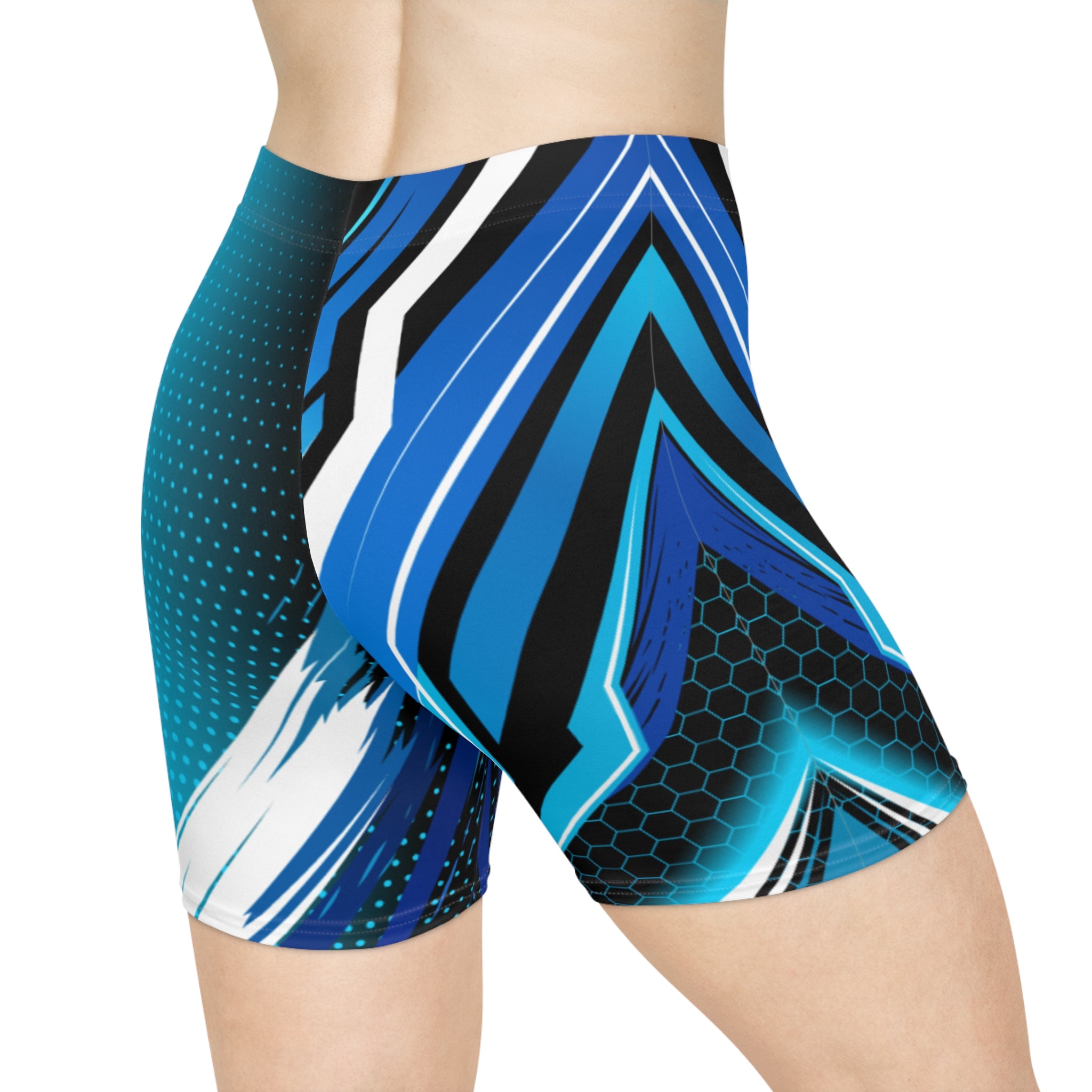 Women's Athletic Biker Shorts | Blue Geometric Performance Print