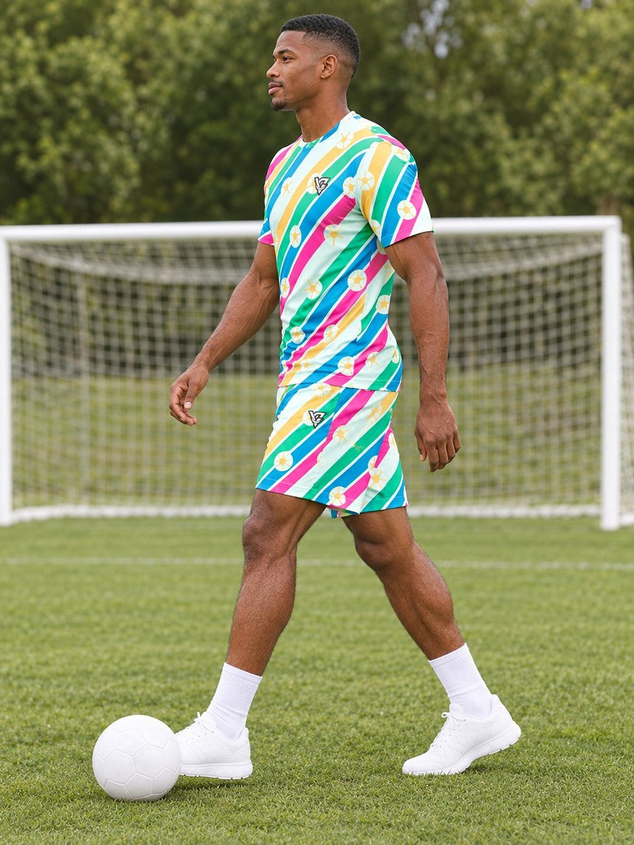 Soccer Mint Sorbet Stripe Surge Men's Athletic Shorts with Pockets - side view