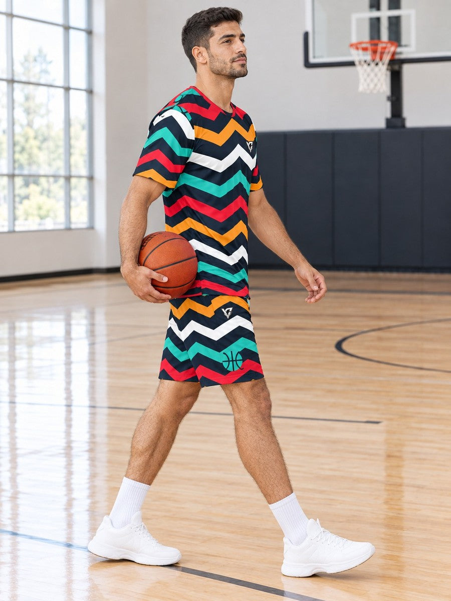 Basketball Aqua Volt Chevron Rush Men's Athletic Shorts with Pockets - side view