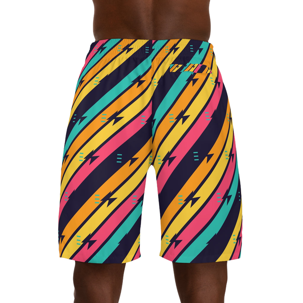 Running Electric Mango Stripe Surge Men's Athletic Shorts with Pockets