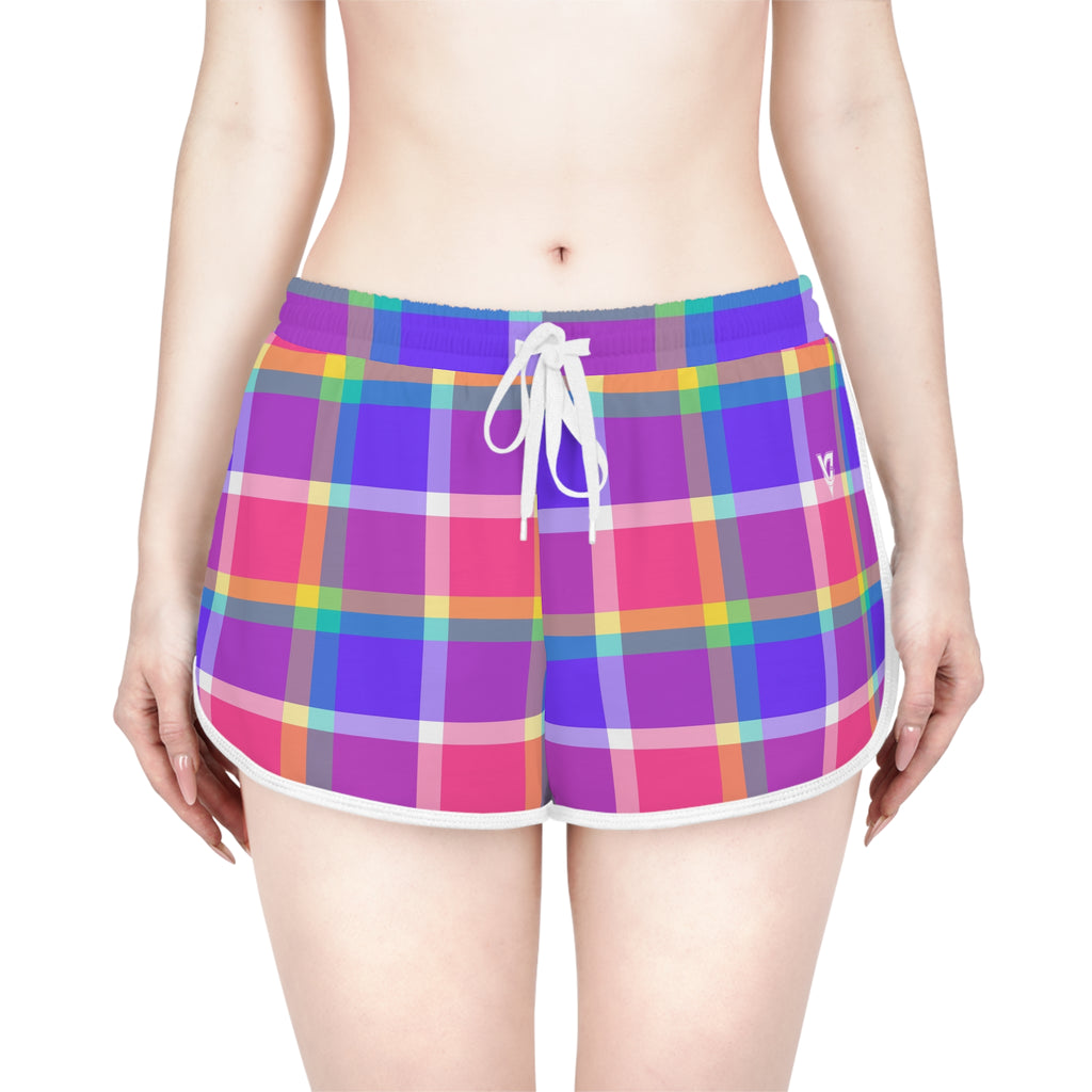 Women's Plaid Pop Relaxed Shorts – Colorful All-Over Print Running & Workout Shorts