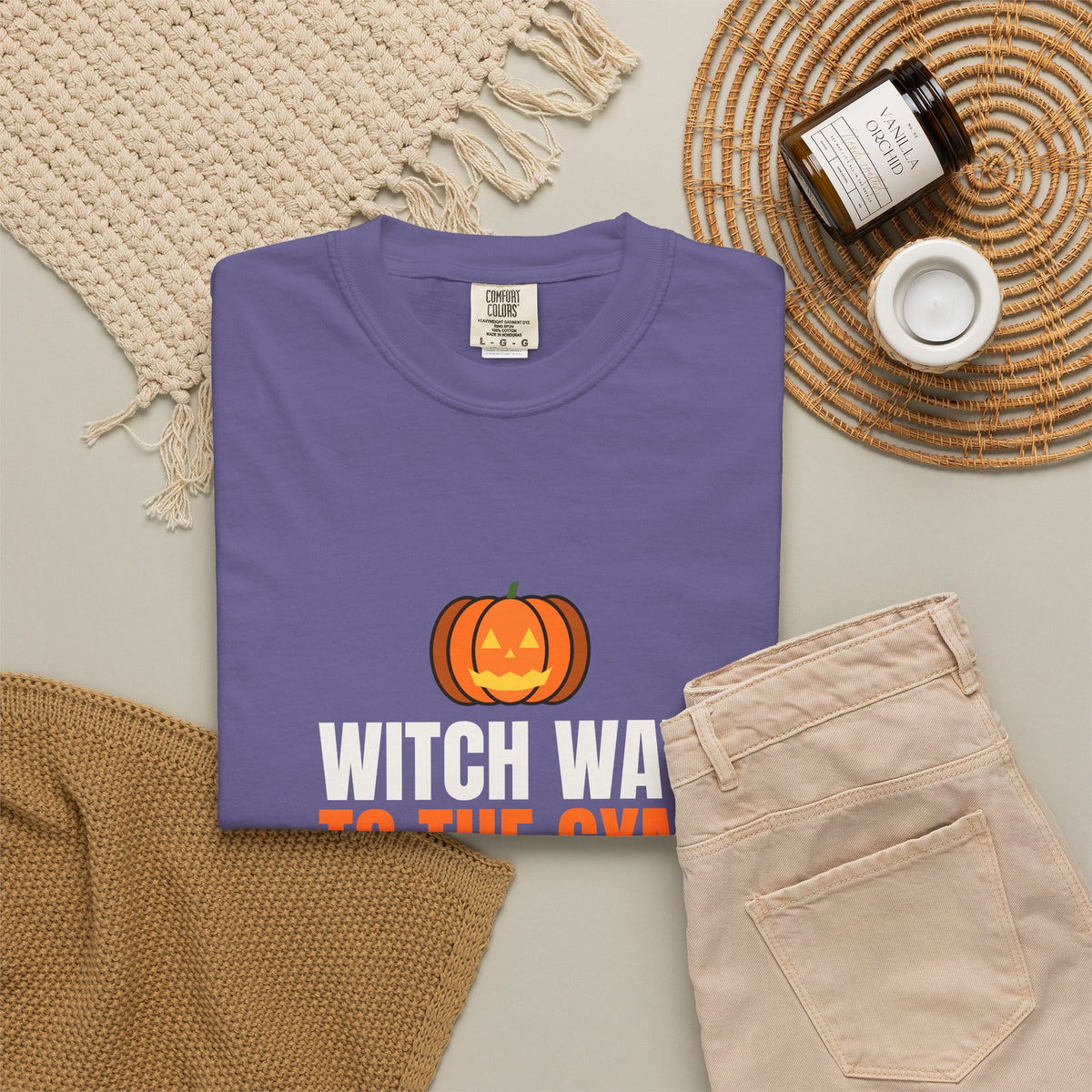 Witch Way To The Gym | Women's Halloween Garment-Dyed Graphic Tee