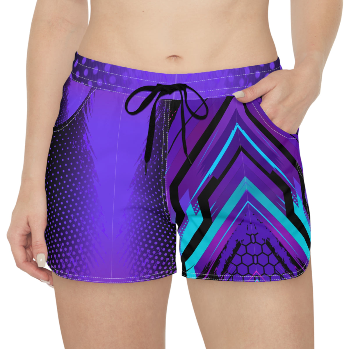 Women's Multipurpose Athletic Shorts with Pockets – Cyber Circuit Purple & Teal